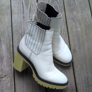 Dolce Vita White and Black Heeled Boots with Chunky Lime Sole